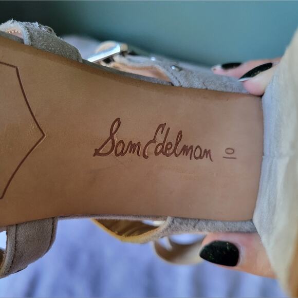 Sam Edelman York Grey Suede Studded Cage Chunky Heel Barbiecore Sandals sz 10 - Picture 4 of 9